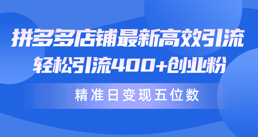 （10041期）拼多多店铺最新高效引流术，轻松引流400+创业粉，精准日变现五位数！-创业猫