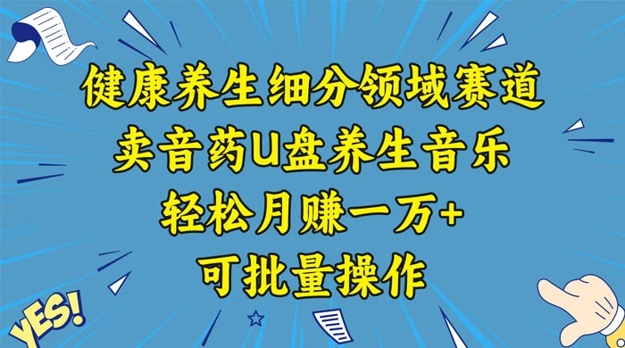 健康养生细分领域赛道，卖音药U盘养生音乐，轻松月赚一万+，可批量操作-创业猫