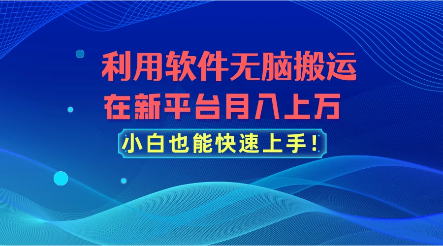 利用软件无脑搬运，在新平台月入上万，小白也能快速上手-创业猫