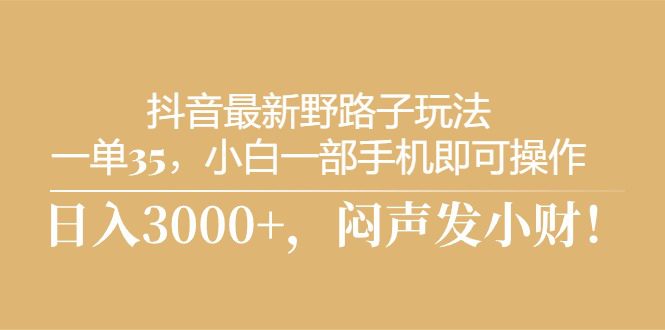 （10766期）抖音最新野路子玩法，一单35，小白一部手机即可操作，，日入3000+，闷…-创业猫