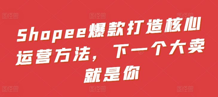 Shopee爆款打造核心运营方法，下一个大卖就是你-创业猫