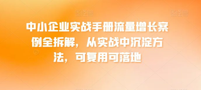 中小企业实战手册流量增长案例全拆解，从实战中沉淀方法，可复用可落地-创业猫