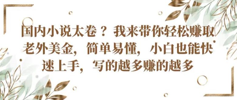 国内小说太卷 ?带你轻松赚取老外美金，简单易懂，小白也能快速上手，写的越多赚的越多-创业猫