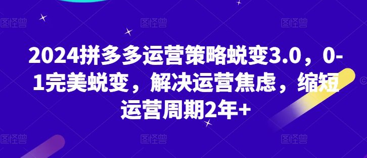 2024拼多多运营策略蜕变3.0，0-1完美蜕变，解决运营焦虑，缩短运营周期2年+-创业猫