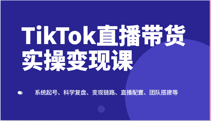 TikTok直播带货实操变现课：系统起号、科学复盘、变现链路、直播配置、团队搭建等-创业猫