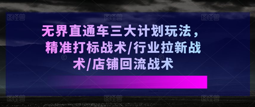 无界直通车三大计划玩法，精准打标战术/行业拉新战术/店铺回流战术-创业猫