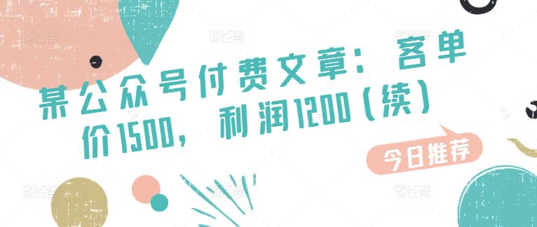 某公众号付费文章：客单价1500，利润1200(续)，市场几乎可以说是空白的-创业猫