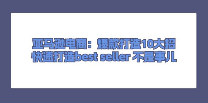 （11431期）亚马逊电商：爆款打造10大招，快速打造best seller 不是事儿-创业猫