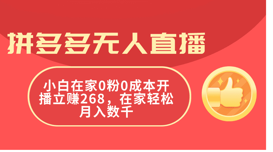 （11521期）拼多多无人直播，小白在家0粉0成本开播立赚268，在家轻松月入数千-创业猫