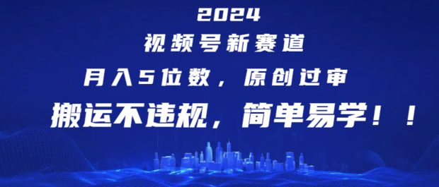 2024视频号新赛道，月入5位数+，原创过审，搬运不违规，简单易学-创业猫