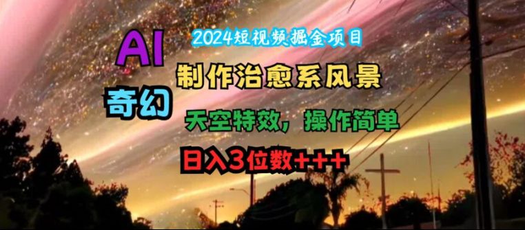 2024短视频掘金项目，AI制作治愈系风景，奇幻天空特效，操作简单，日入3位数-创业猫