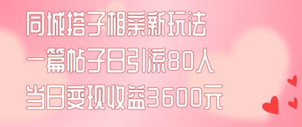 同城搭子相亲新玩法一篇帖子引流80人当日变现3600元(项目教程+实操教程)-创业猫