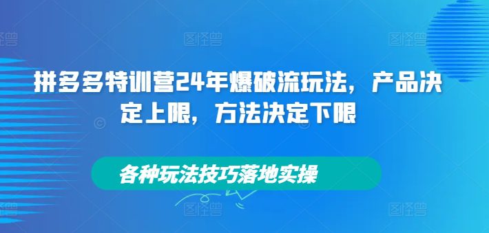 拼多多特训营24年爆破流玩法，产品决定上限，方法决定下限，各种玩法技巧落地实操-创业猫