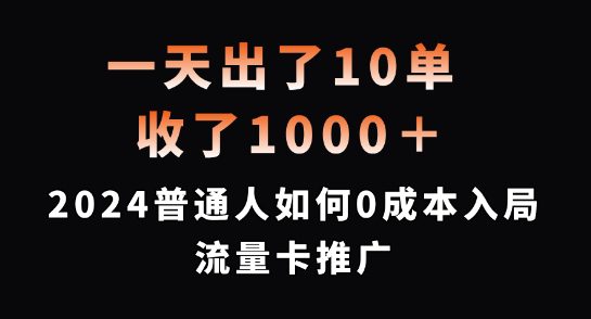 一天出了10单，收了1000+，2024普通人如何0成本入局流量卡推广-创业猫