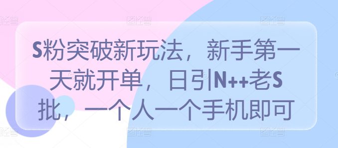 S粉突破新玩法，新手第一天就开单，日引N++老S批，一个人一个手机即可-创业猫