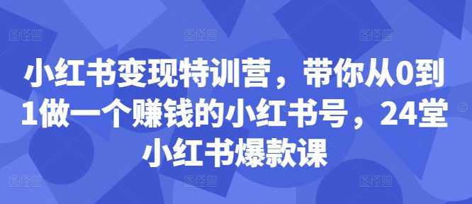 小红书变现特训营，带你从0到1做一个赚钱的小红书号，24堂小红书爆款课-创业猫