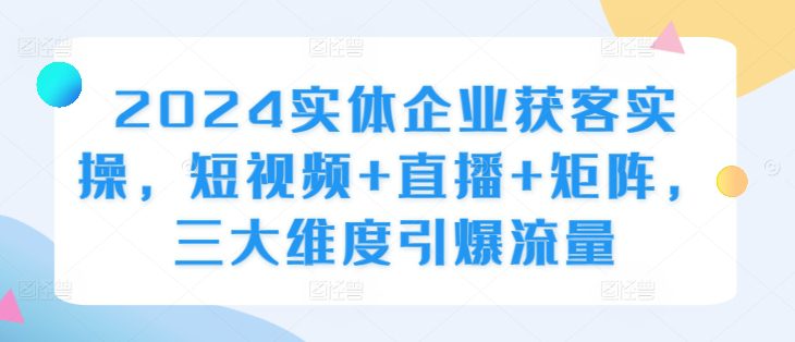 2024实体企业获客实操，短视频+直播+矩阵，三大维度引爆流量-创业猫