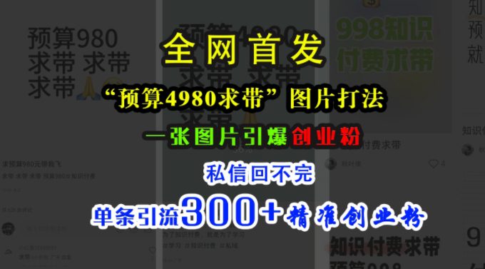 小红书“预算4980带我飞”图片打法，一张图片引爆创业粉，私信回不完，单条引流300+精准创业粉-创业猫