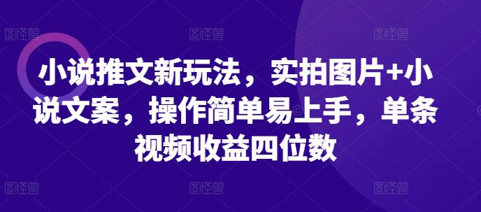 小说推文新玩法，实拍图片+小说文案，操作简单易上手，单条视频收益四位数-创业猫