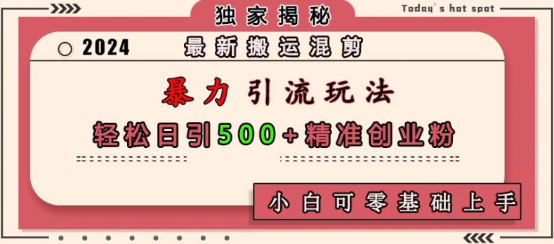 最新搬运混剪暴力引流玩法，轻松日引500+精准创业粉，小白可零基础上手-创业猫