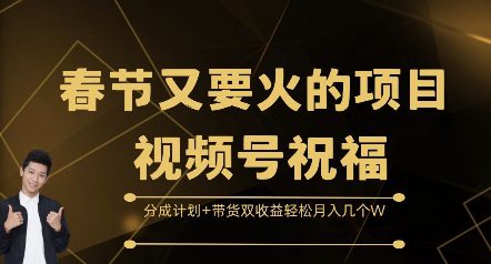 春节又要火的项目视频号祝福，分成计划+带货双收益，轻松月入几个W-创业猫