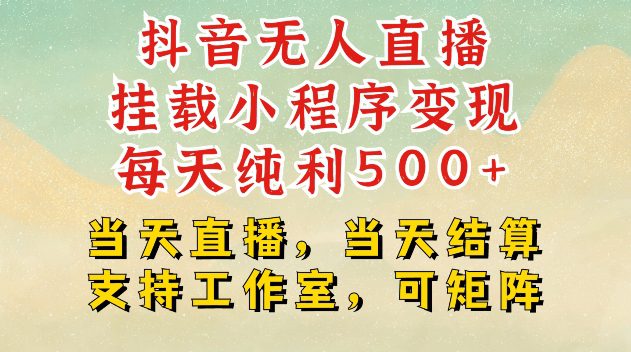 抖音无人直播挂载小程序变现每天纯利500+当天直播，当天结算支持工作室，可矩阵-创业猫