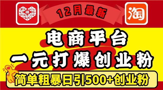 12月最新：电商平台1元打爆创业粉，简单粗暴日引500+精准创业粉，轻松月入过W-创业猫