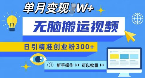 无脑搬运视频号可批量复制，新手即可操作，日引精准创业粉300+，月变现过W-创业猫