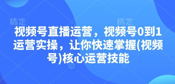 视频号直播运营，视频号0到1运营实操，让你快速掌握(视频号)核心运营技能-创业猫