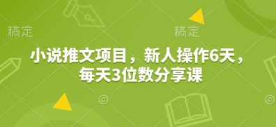 小说推文项目，新人操作6天，每天3位数分享课-创业猫